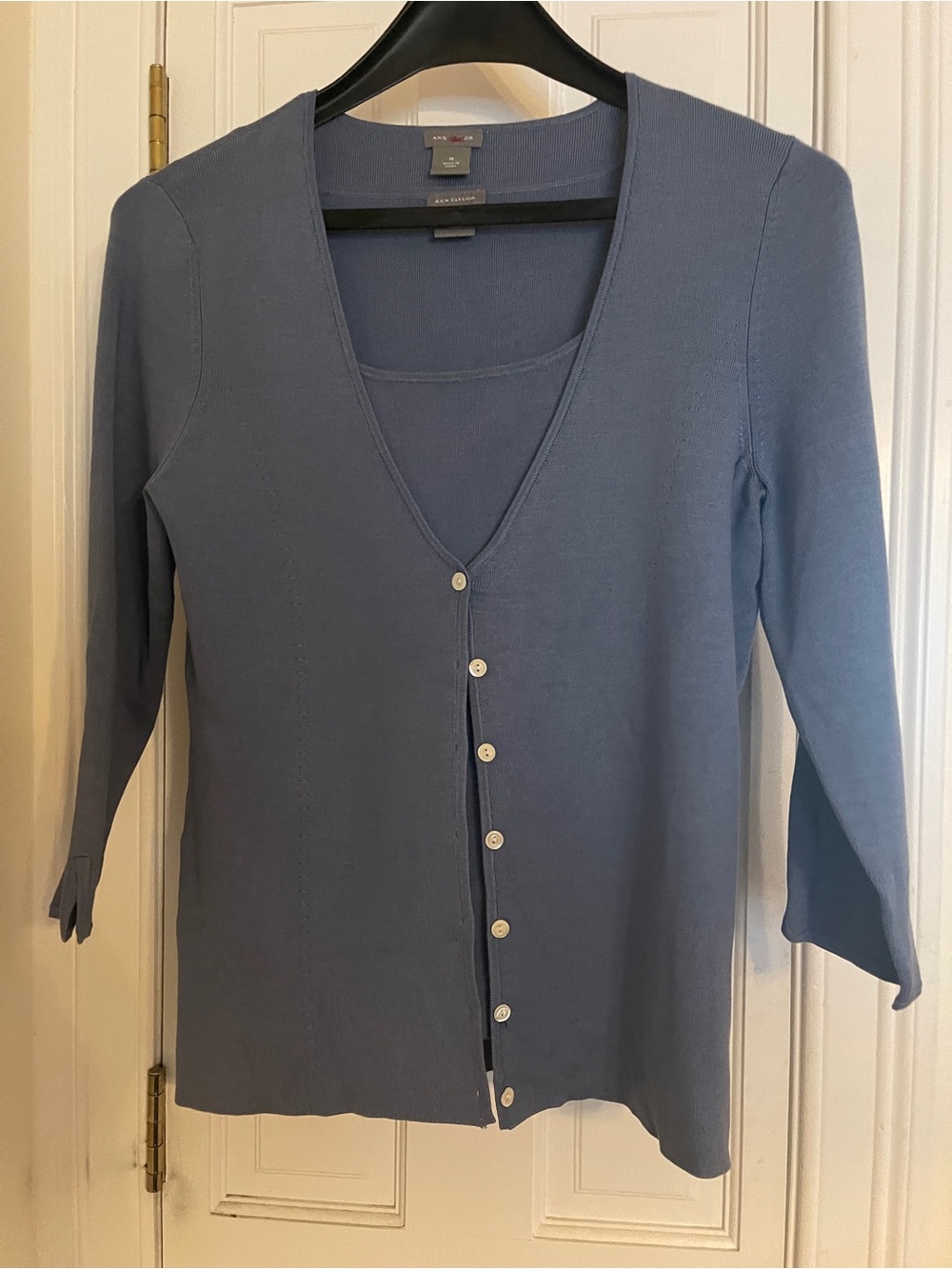 Ann Taylor Slate Blue V-Neck Button Cardigan & Cami